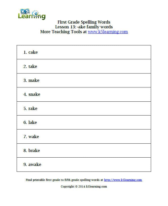 First Grade Spelling Words K5 Learning